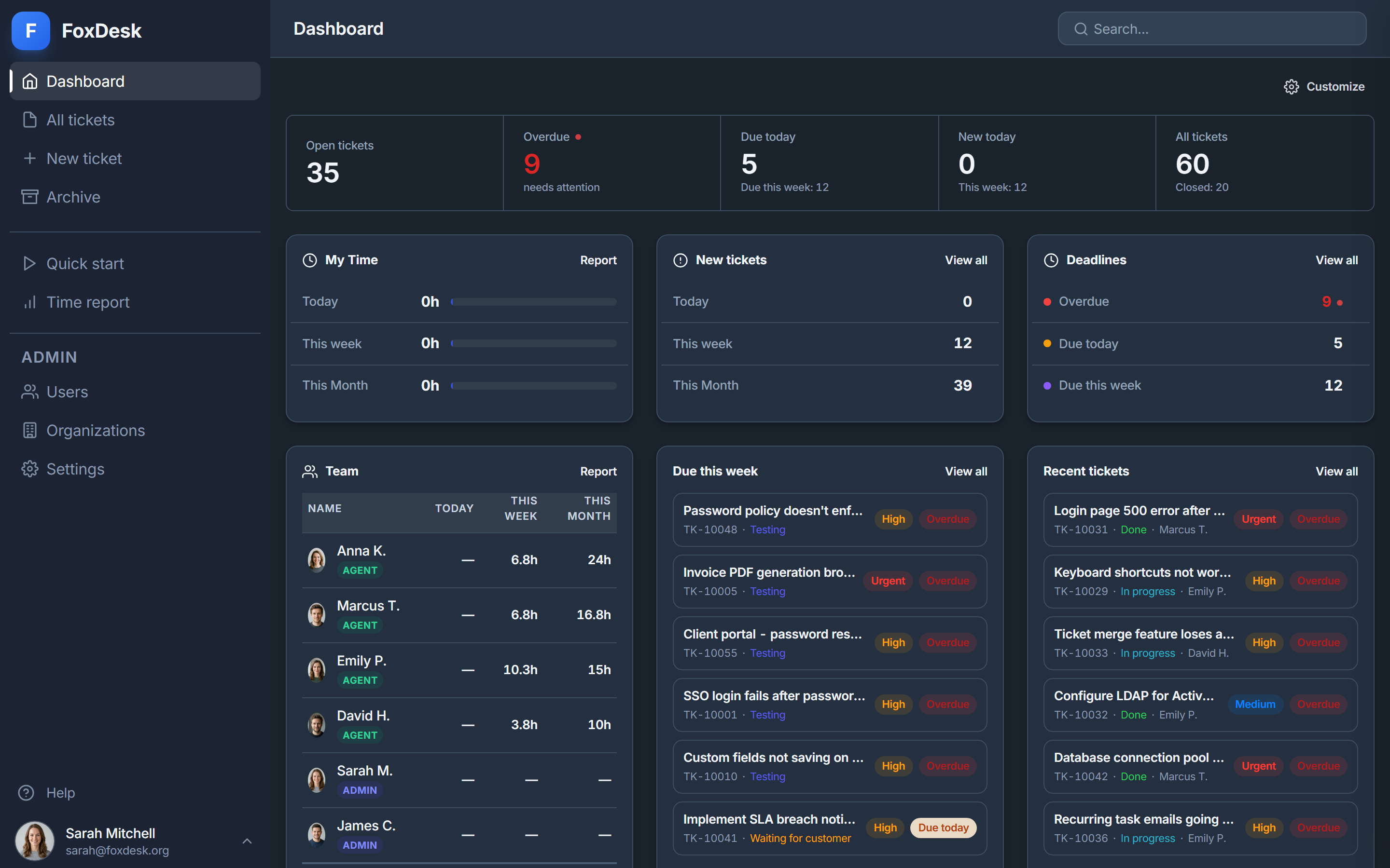 FoxDesk Dark Interface Preview