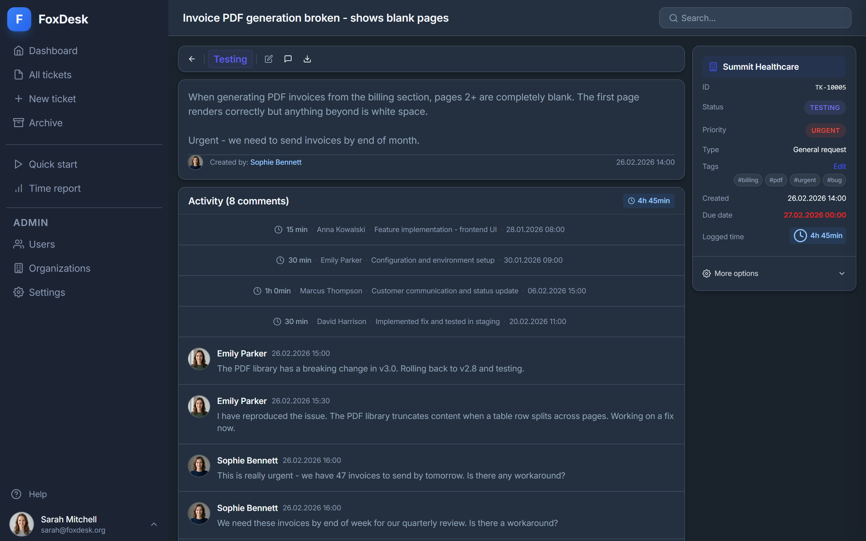 FoxDesk Dark Ticket Preview